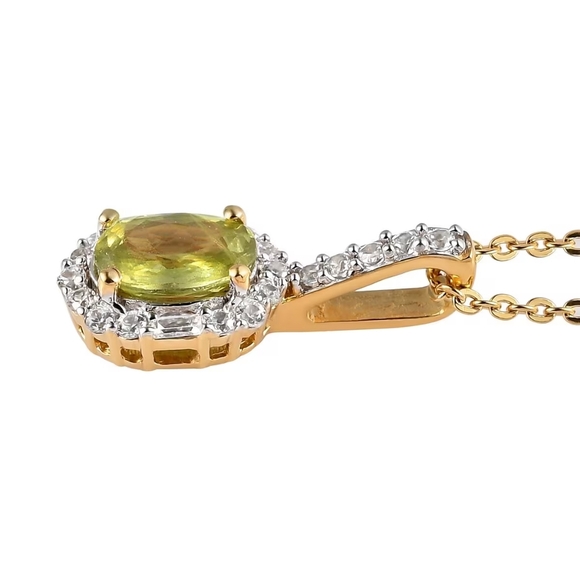 Premium Sava Sphene & White Zircon Halo Pendant On 20" Necklace - Picture 8 of 10